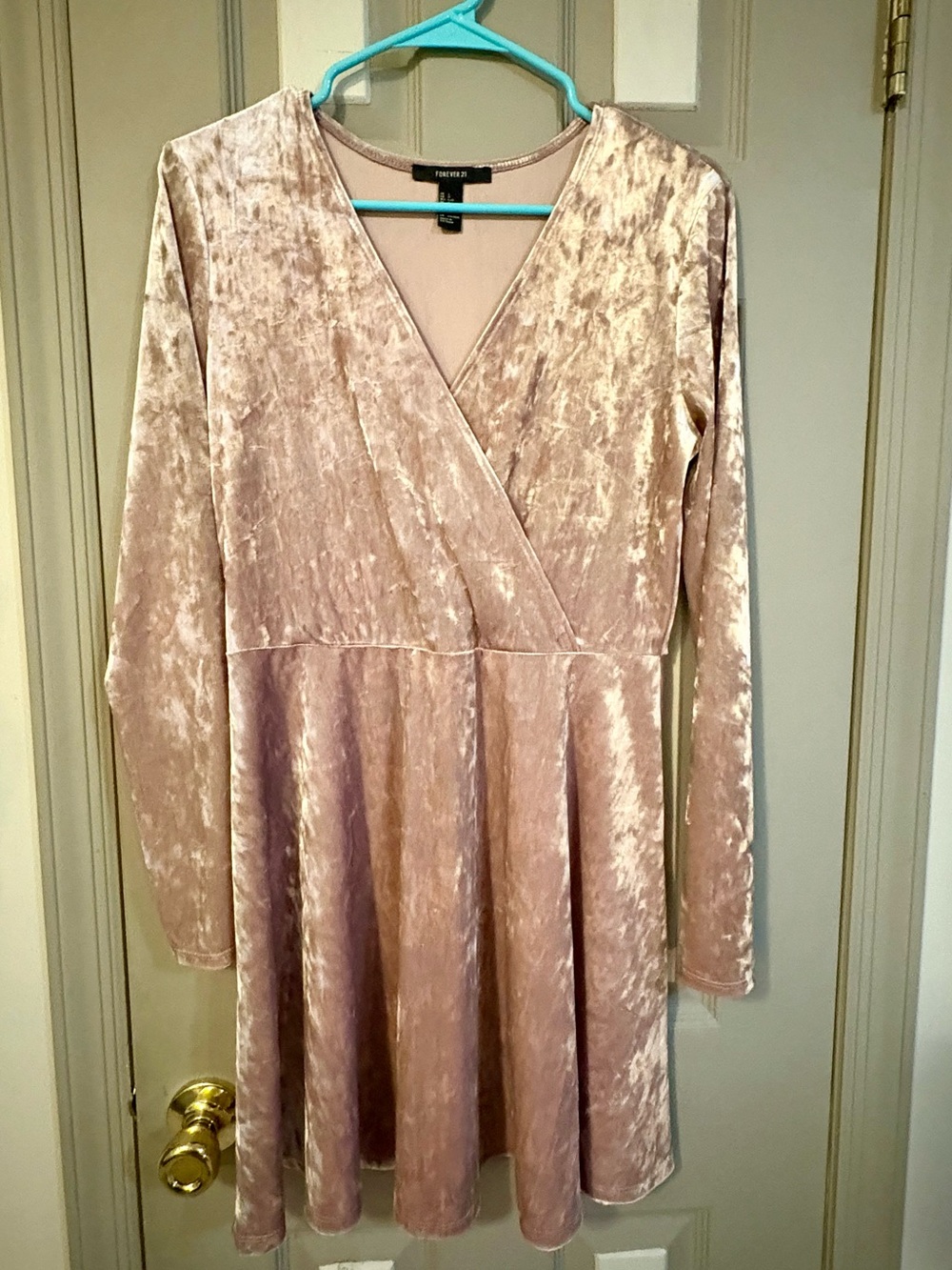 Forever 21 Dusty Blush Velvet Wrap-Style Long Sleeve Dress